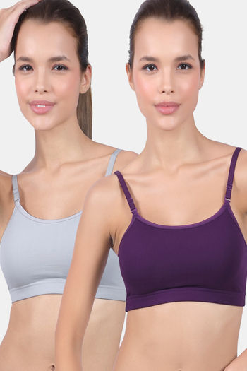 Buy Lady Lyka Cotton Lycra Sports Bra (Pack of 2) - Multicolor